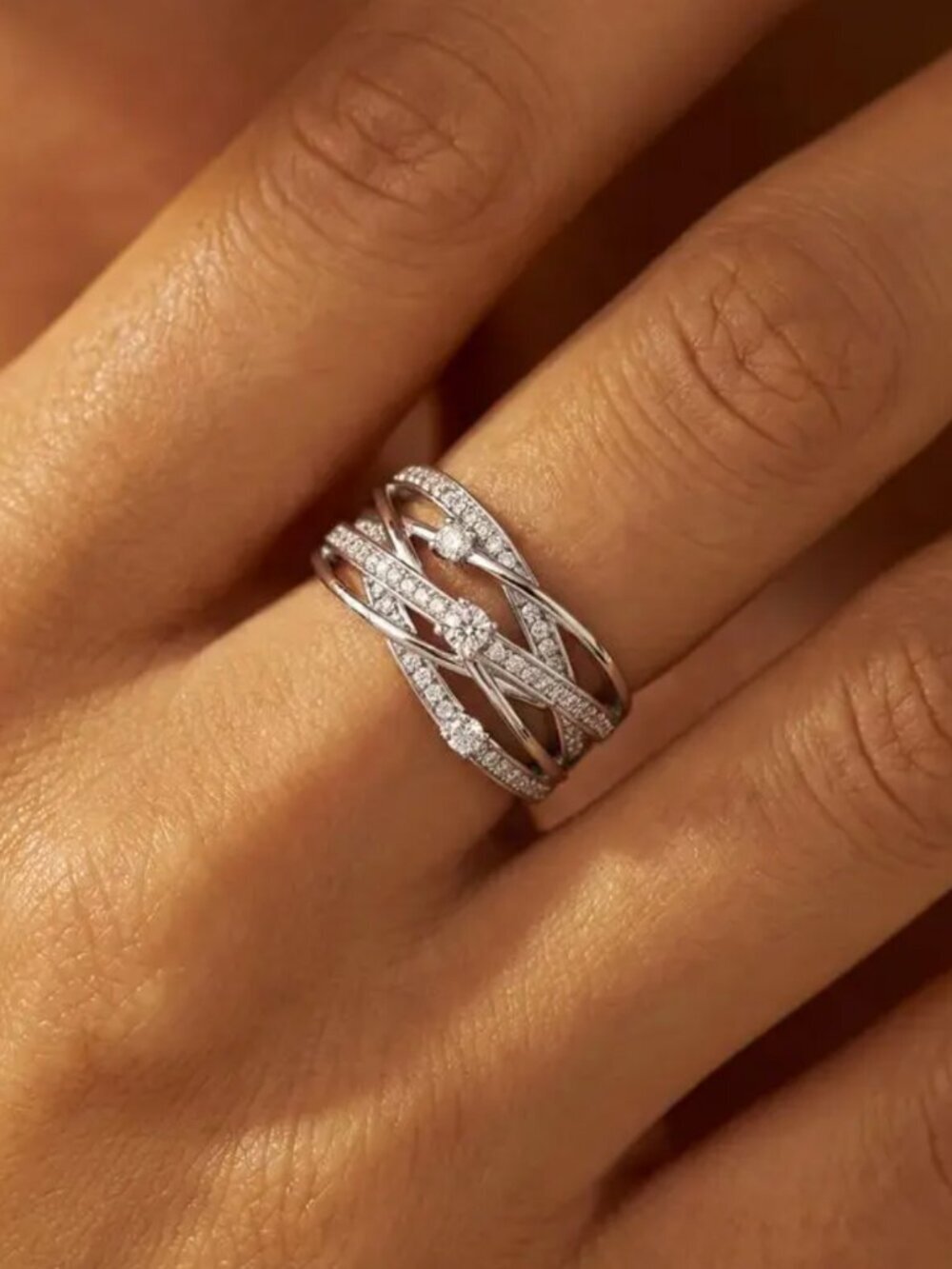 NEW 18k White Gold Diamond Ring Band Wide Statement Ring